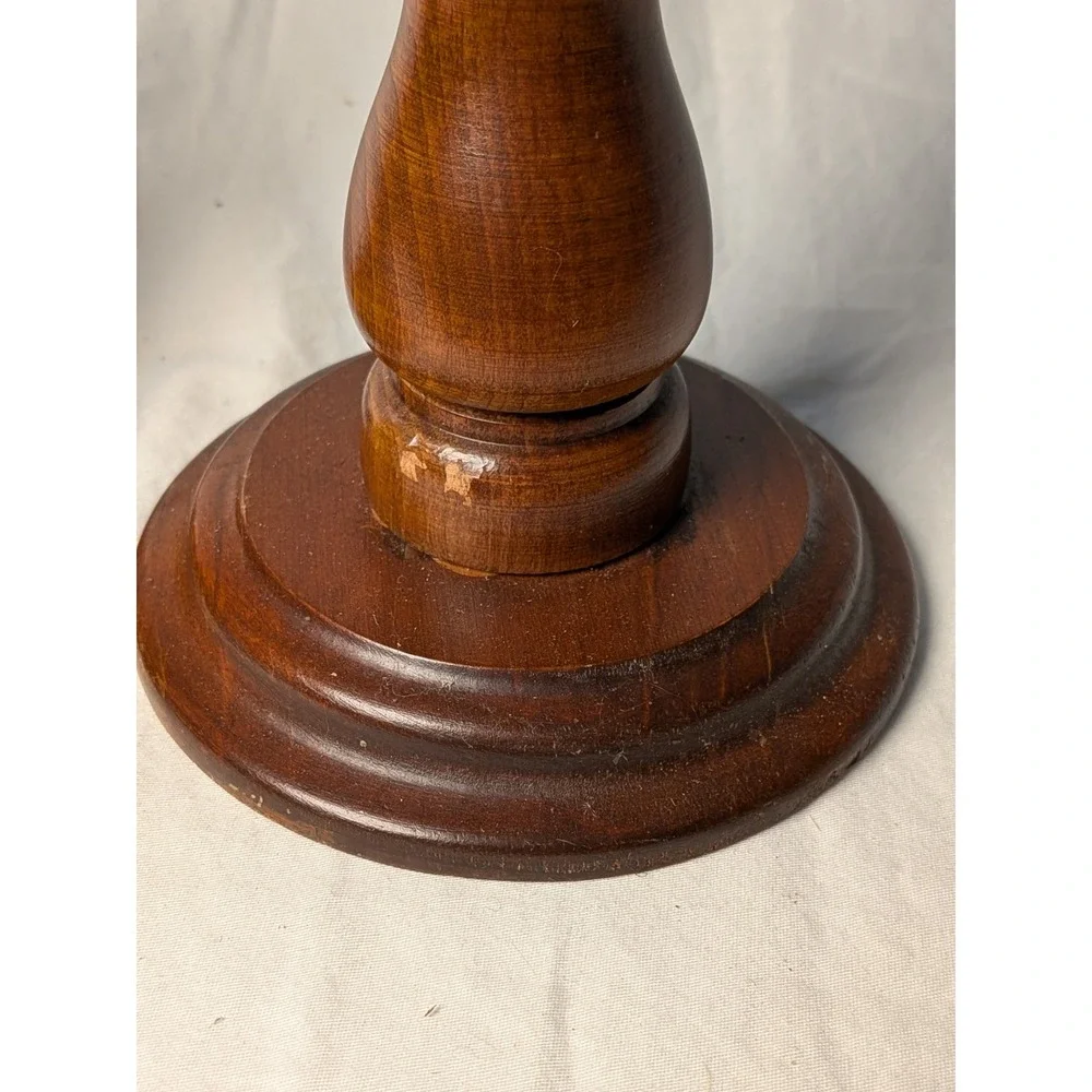 Vintage Turned Wood Candlestick Set Pair Brown Taper Candle Holders 4.5in